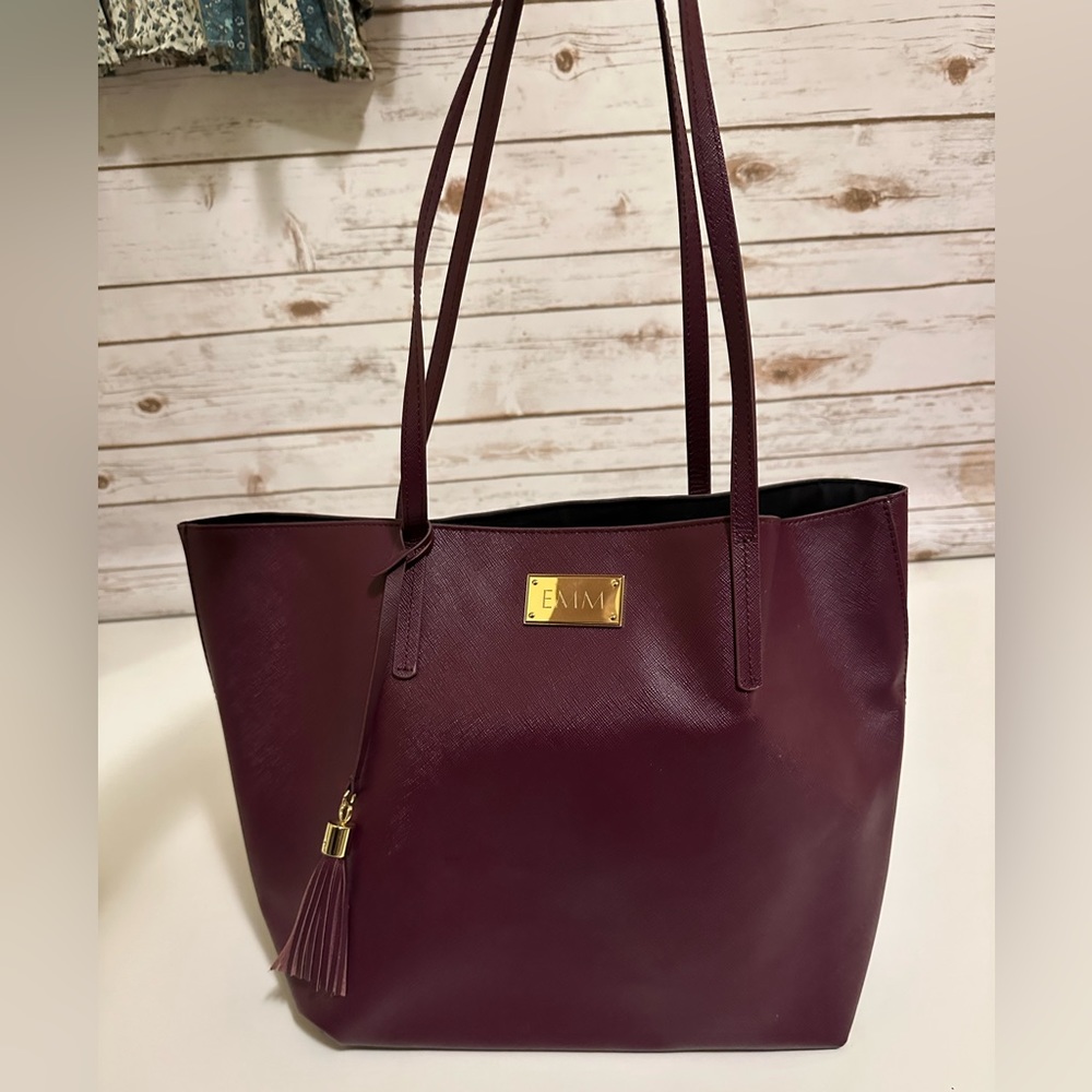 Burgundy genuine leather tote purse from Things Remembered with matching wallet